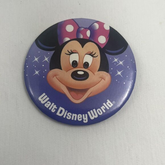 Vintage Minnie Mouse Walt Disney World Pin back Button Purple Sparkles - Picture 1 of 4